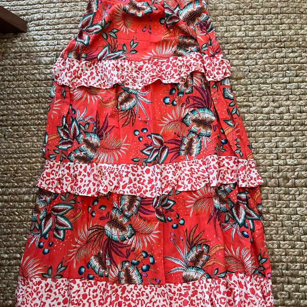 FARM Rio Red A-Line Skirt with Tropical Print - Picture 6 of 10